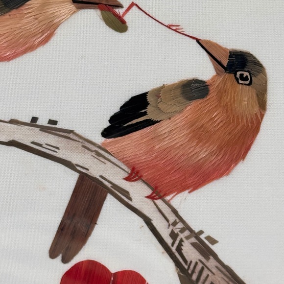 Vintage Straw Art Birds Gold Bamboo Frame Handmade Natural Fiber Artwork 11x10 - Picture 6 of 11